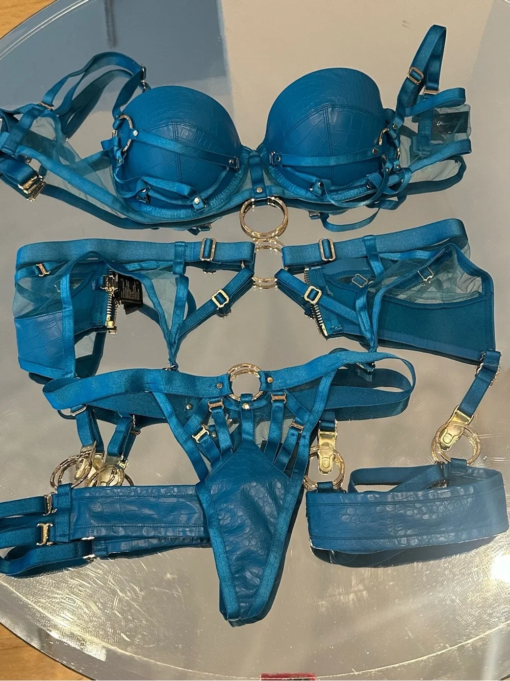 Honey Birdette MISTRESS T💙 Peacock Blue 3 piece set 32D S S